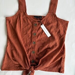 Sanctuary Women's Large Rust Golden Hour Button‎ Down Tie Front Tank Top